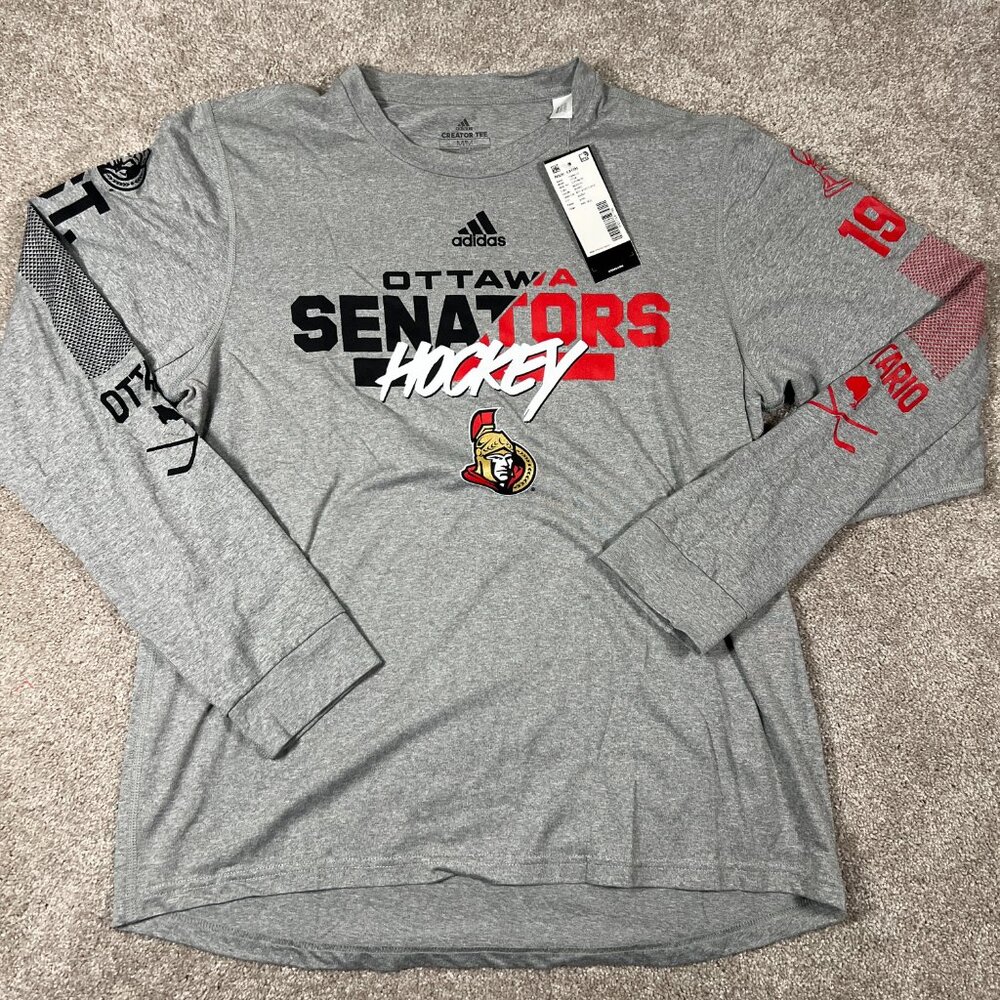Adidas Mens Medium Gray Ottawa‎ Senators 1991 NHL Hockey Creator LS T-Shirt NWT